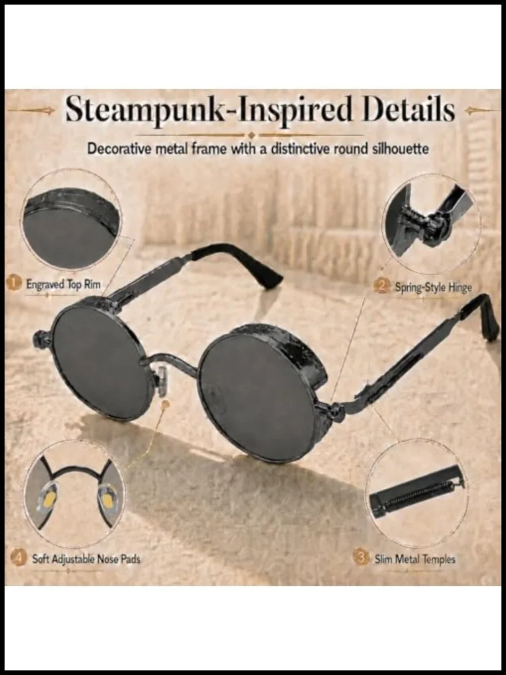 Round Polarized Sunglasses UV400 Retro Steampunk Metal Frame 48mm Circle Shades